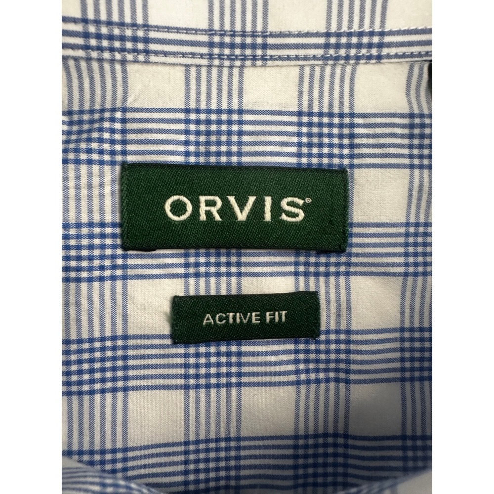 Orvis Button Down Shirt Mens XXL Blue White Plaid Active Fit LS - Picture 4 of 12